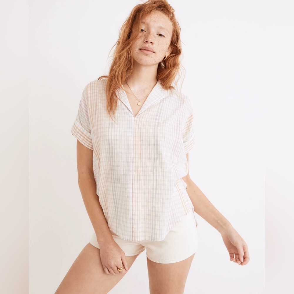Madewell lakeline popover shirt in ombré rainbow plaid - wispy cloud - XS